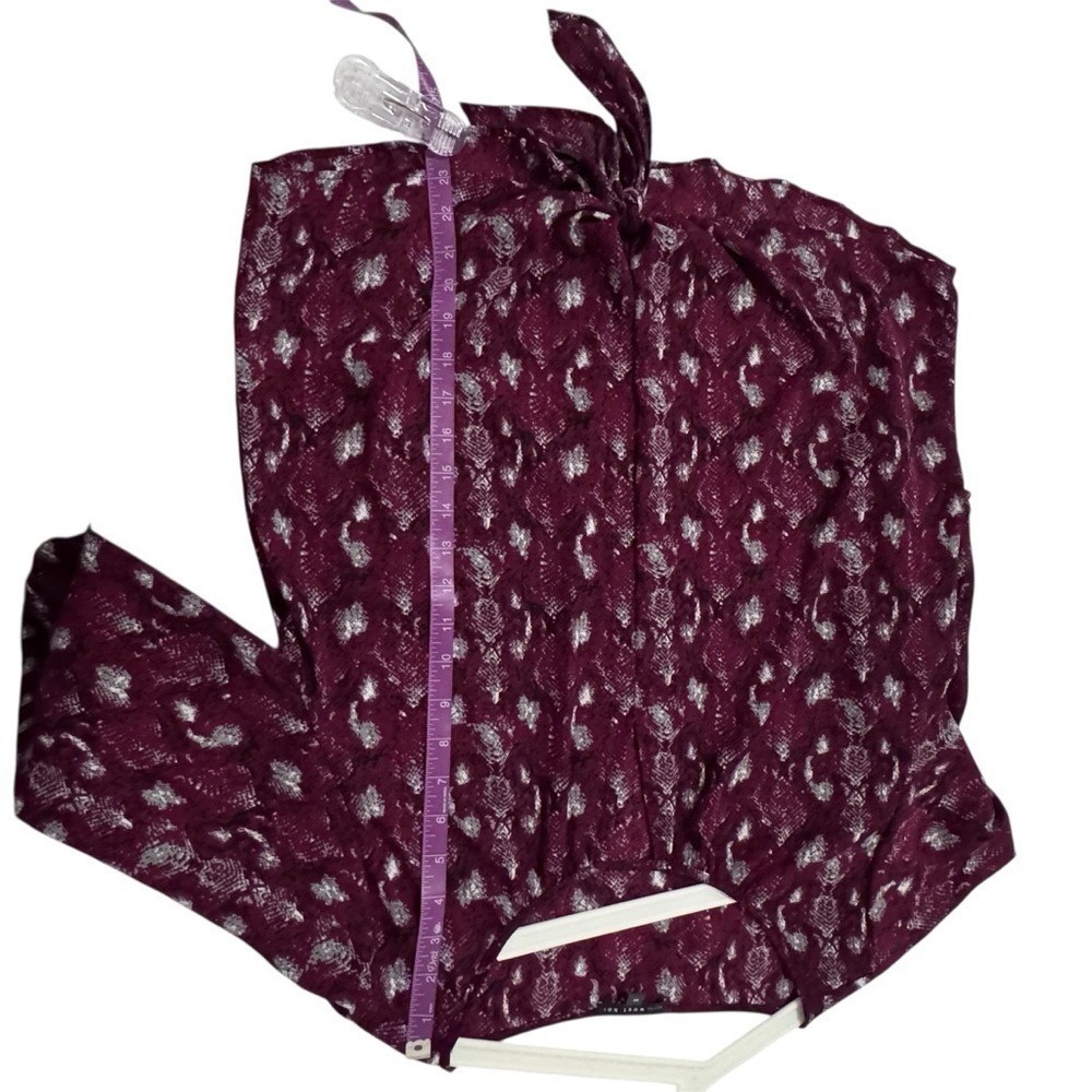 West Kei Burgundy Snakeskin Print Front Tie Long Sleeve Blouse Womens Medium - Picture 5 of 5